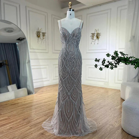 Vestidos de noche de sirena color blanco nude 2025 con tirantes finos, de lujo, elegantes para mujer, para fiesta LA70214 