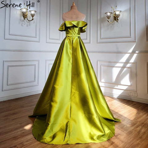 Vestido de noche verde oliva con escote en A, sexy, de satén y hombros descubiertos, largo, de lujo, para mujer, 2025, LA70245 