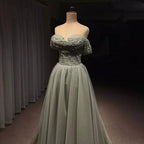 Olive Green A-Line Sweetheart Neck Evening Dresses Gowns 2025 Luxury Beaded For Woman Party LA71681