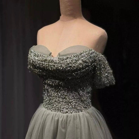 Vestido de noche verde oliva con escote corazón, corte A, de lujo, con cuentas, para mujer, fiesta, LA71681 