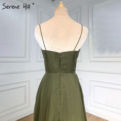 Vestidos de noche de satén verde oliva 2025 con tirantes finos, sencillos, para mujer, para fiesta, LA71298 