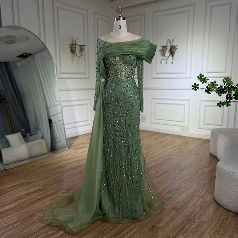 Vestido de noche Oliver Green de corte sirena, largo hasta el suelo, de lujo, con cuentas y perlas, para mujer, ideal para bodas, 2025, LA72396 