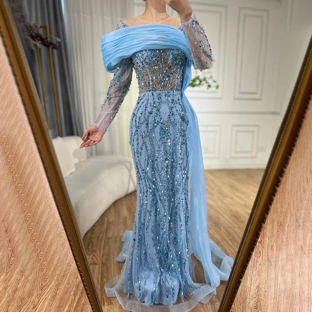 Oliver Green Mermaid Floor Length Luxury Beaded Pearls Evening Dresses Gowns For Women Wedding Party 2025 LA72396
