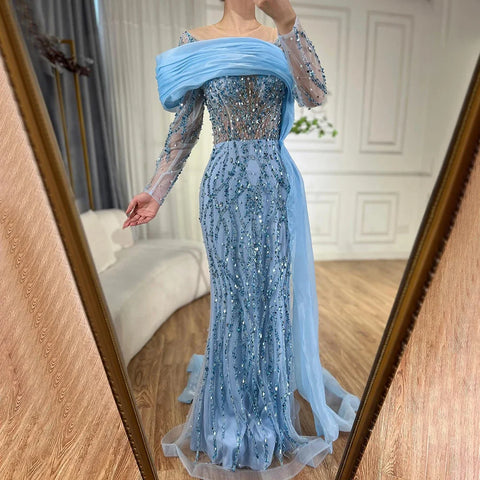 Vestido de noche Oliver Green de corte sirena, largo hasta el suelo, de lujo, con cuentas y perlas, para mujer, ideal para bodas, 2025, LA72396 