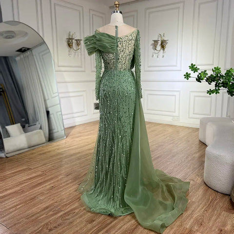 Vestido de noche Oliver Green de corte sirena, largo hasta el suelo, de lujo, con cuentas y perlas, para mujer, ideal para bodas, 2025, LA72396 