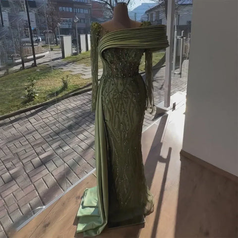 Vestido de noche Oliver Green de corte sirena, largo hasta el suelo, de lujo, con cuentas y perlas, para mujer, ideal para bodas, 2025, LA72396 