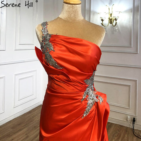 Vestido de noche de sirena con abertura alta en color naranja, elegante y sexy, de un solo hombro, para mujer, para fiesta, LA70896 