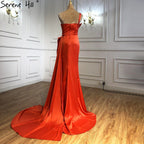 Orange High Split Mermaid Evening Dresses Gowns 2025 One Shoulder Elegant Sexy For Women Party LA70896