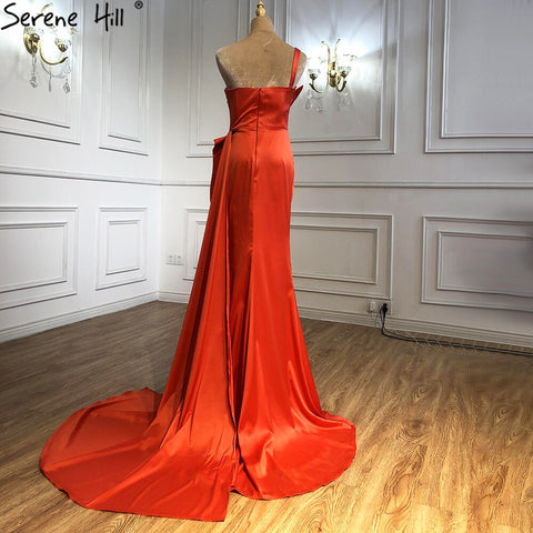 Vestido de noche de sirena con abertura alta en color naranja, elegante y sexy, de un solo hombro, para mujer, para fiesta, LA70896 