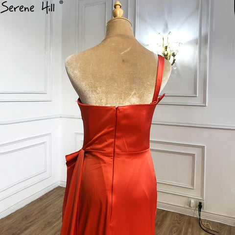 Vestido de noche de sirena con abertura alta en color naranja, elegante y sexy, de un solo hombro, para mujer, para fiesta, LA70896 