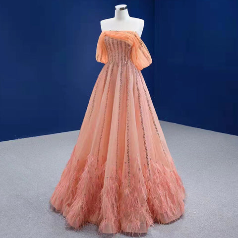 Vestido naranja de lujo Avond 2025, sin tirantes, sexy, para fiesta de boda, HM67393 