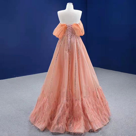 Vestido naranja de lujo Avond 2025, sin tirantes, sexy, para fiesta de boda, HM67393 