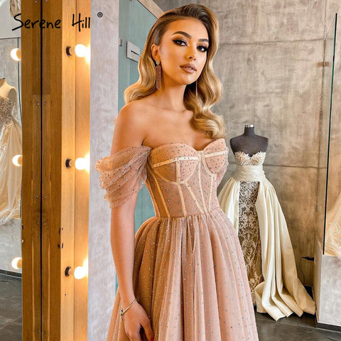 On Sale no return no refundSale Peach A-Line Sexy Evening Gowns 2025 Sleeveless Beaded Ankle-Length For Women Party LA71289
