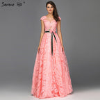 On Sale No Return No Refund Peach Flowers Belt Evening Dresses Gowns 2025 A-Line Cap Sleeves Sexy For Women Party LA60771
