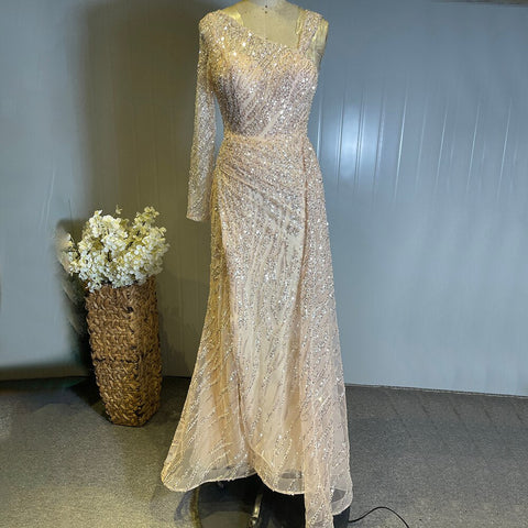 Elegante vestido de noche de sirena color melocotón, 2025, con sobrefalda de lujo y cuentas para mujer, para fiesta, LA71527 