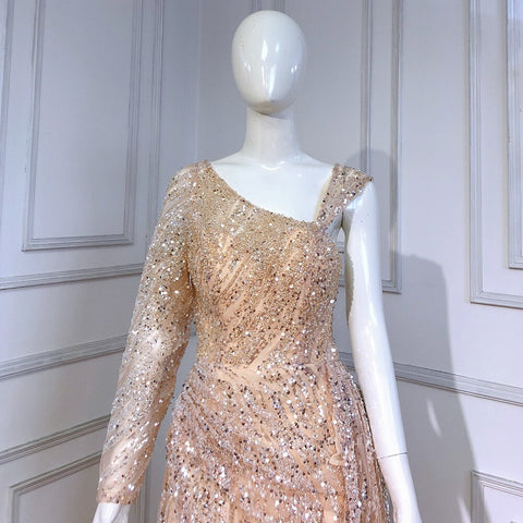 Elegante vestido de noche de sirena color melocotón, 2025, con sobrefalda de lujo y cuentas para mujer, para fiesta, LA71527 