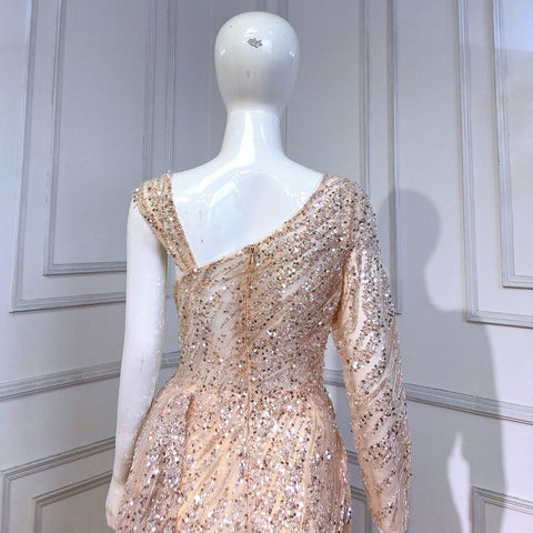 Elegante vestido de noche de sirena color melocotón, 2025, con sobrefalda de lujo y cuentas para mujer, para fiesta, LA71527 