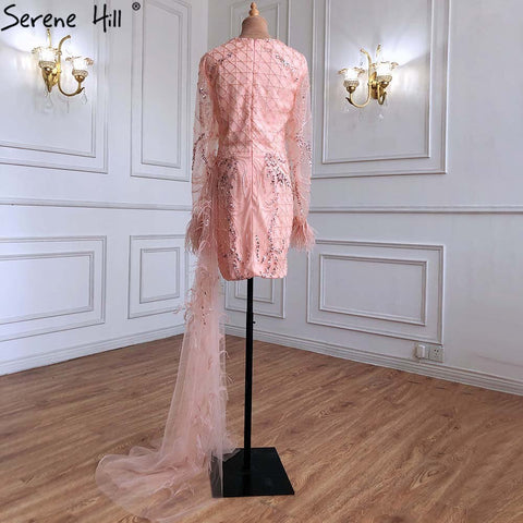 Vestidos de cóctel color melocotón con cola y plumas, elegantes vestidos de diseño para mujer, para fiesta, LA71113 