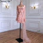 Peach Mermaid With Train Cocktail Dresses 2025 Beading Feathers Elegant Designer For Women Party LA71113