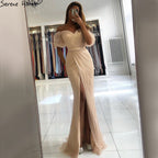 Peach Puff Sleeves Luxury Evening Dresses Gowns  Split Mermaid Elagant For Women Party LA70736