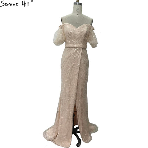 Vestidos de noche de lujo con mangas abullonadas color melocotón, corte sirena, elegantes para mujer, para fiesta LA70736 