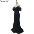 Peach Puff Sleeves Luxury Evening Dresses Gowns  Split Mermaid Elagant For Women Party LA70736