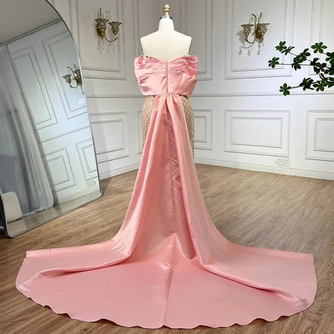 Luxury Off Shoulder Pink Evening Dress with Cape LA72325