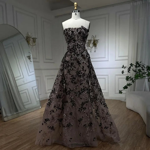 Vestido de noche elegante rosa de corte A con hombros descubiertos y lentejuelas de lujo para mujer estilo Dubái, para fiesta 2025 LA72388 