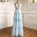 Pink A-Line Luxury Evening Dresses 2025 Halter Beaded Tiered Tulle For Women Party LA70806