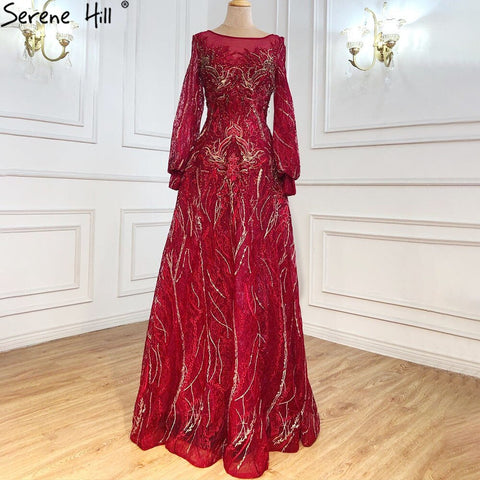 Sale Pink A-Line Luxury Evening Dresses 2025 lantern Long Sleeves Beading Lace Formal Dress LA70676