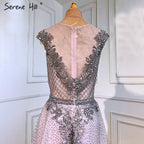 Pink A-Line Luxury Evening Dresses Gowns 2025 Beaded Cap Sleeves For Woman Wedding Party LA71294