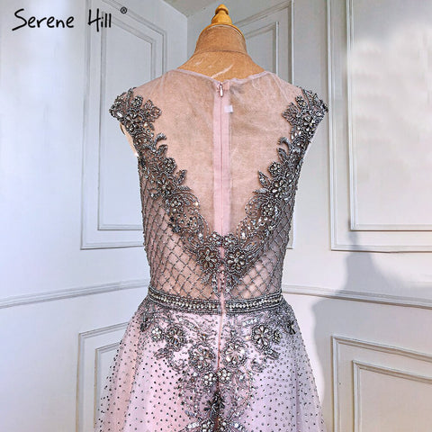 Vestidos de noche de lujo en color rosa, corte A, con mangas casquillo y cuentas, para mujer, para fiesta de bodas, LA71294 