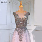 Pink A-Line Luxury Evening Dresses Gowns 2025 Beaded Cap Sleeves For Woman Wedding Party LA71294