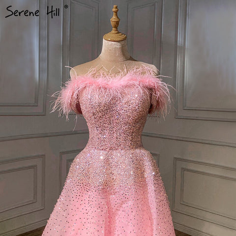 Vestidos de noche de lujo en color rosa, corte A, con plumas y cuentas, para mujer, para boda, fiesta, LA70901 