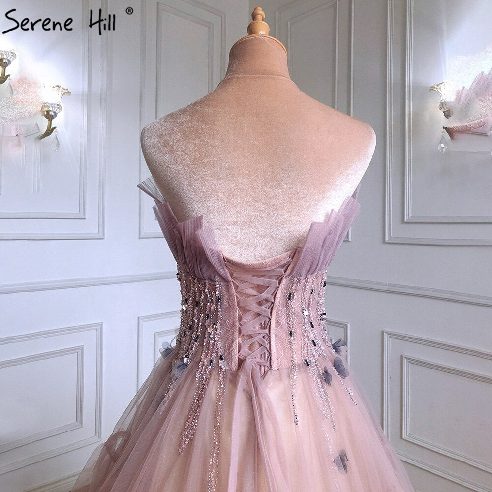 Pink A-Line Sexy Evening Dresses Gowns 2025 Elegant Beaded Lace Up For Women Party LA71318
