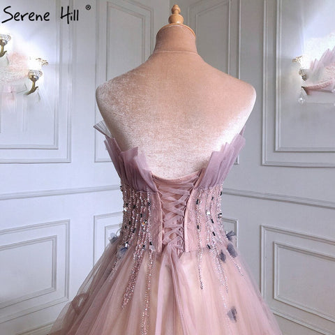 Vestidos de noche sexys de corte A en rosa, elegantes, con cuentas y cordones, para mujer, para fiesta, LA71318 