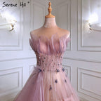 Pink A-Line Sexy Evening Dresses Gowns 2025 Elegant Beaded Lace Up For Women Party LA71318