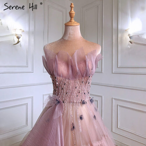 Vestidos de noche sexys de corte A en rosa, elegantes, con cuentas y cordones, para mujer, para fiesta, LA71318 