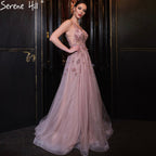 Pink A-Line Sexy Evening Dresses Gowns 2025 Spaghetti Strap Beaded For Women Party LA71268