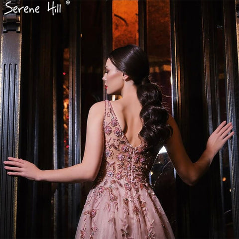 Vestidos de noche sexys de corte A en rosa, con tirantes finos y cuentas, para mujer, para fiesta, LA71268 