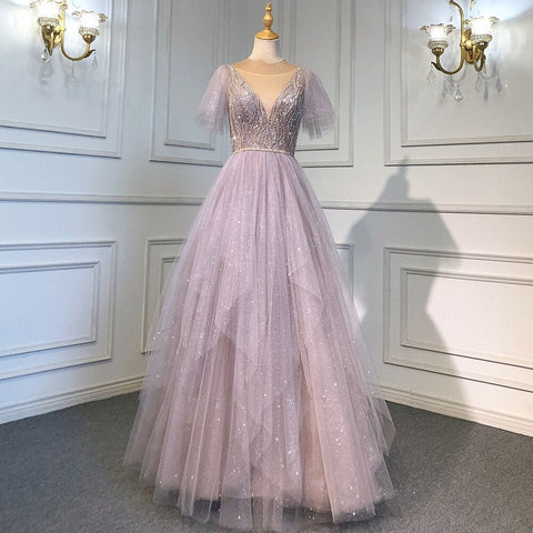 Vestidos de noche rosas, sexys, con escote en V y cuentas, de lujo, largos, para mujer, para boda, fiesta, LA71710 