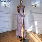 Pink Arabic A-Line Sexy High Split One Shoulder Evening Dresses Gowns Beaded Luxury 2025 For Women Party LA71241