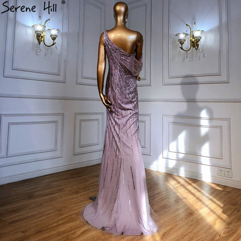 Vestido de noche rosa árabe, corte A, sexy, con abertura alta y un hombro, con cuentas, de lujo, para mujer, fiesta, LA71241 