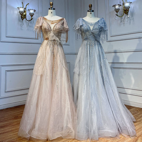 Vestidos de fiesta elegantes con borlas árabes rosas, corte A y cuentas, para fiesta de graduación, 2025, para niñas, LA72066 