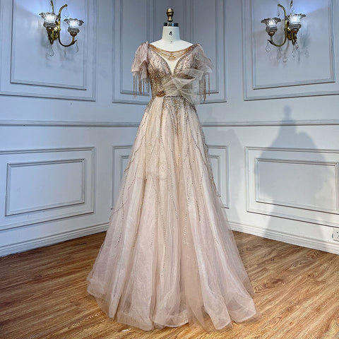 Vestidos de fiesta elegantes con borlas árabes rosas, corte A y cuentas, para fiesta de graduación, 2025, para niñas, LA72066 