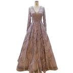 Pink Beaded Muslim Evening Dresses Gowns 2025 Luxury A-Line Puff Sleeve For Women Party LA71758