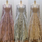 Pink Beaded Muslim Evening Dresses Gowns 2025 Luxury A-Line Puff Sleeve For Women Party LA71758