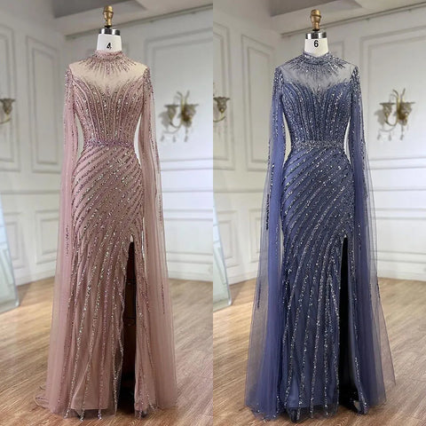 Vestido de noche largo de lujo estilo Dubái con mangas abullonadas y corte sirena, color rosa, para mujer, para boda, fiesta, 2025, LA72449 