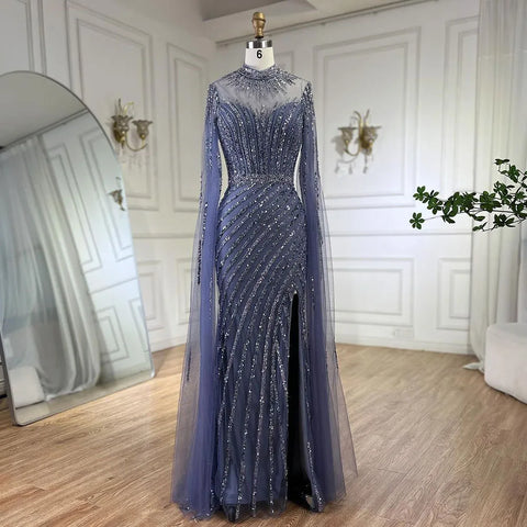 Vestido de noche largo de lujo estilo Dubái con mangas abullonadas y corte sirena, color rosa, para mujer, para boda, fiesta, 2025, LA72449 