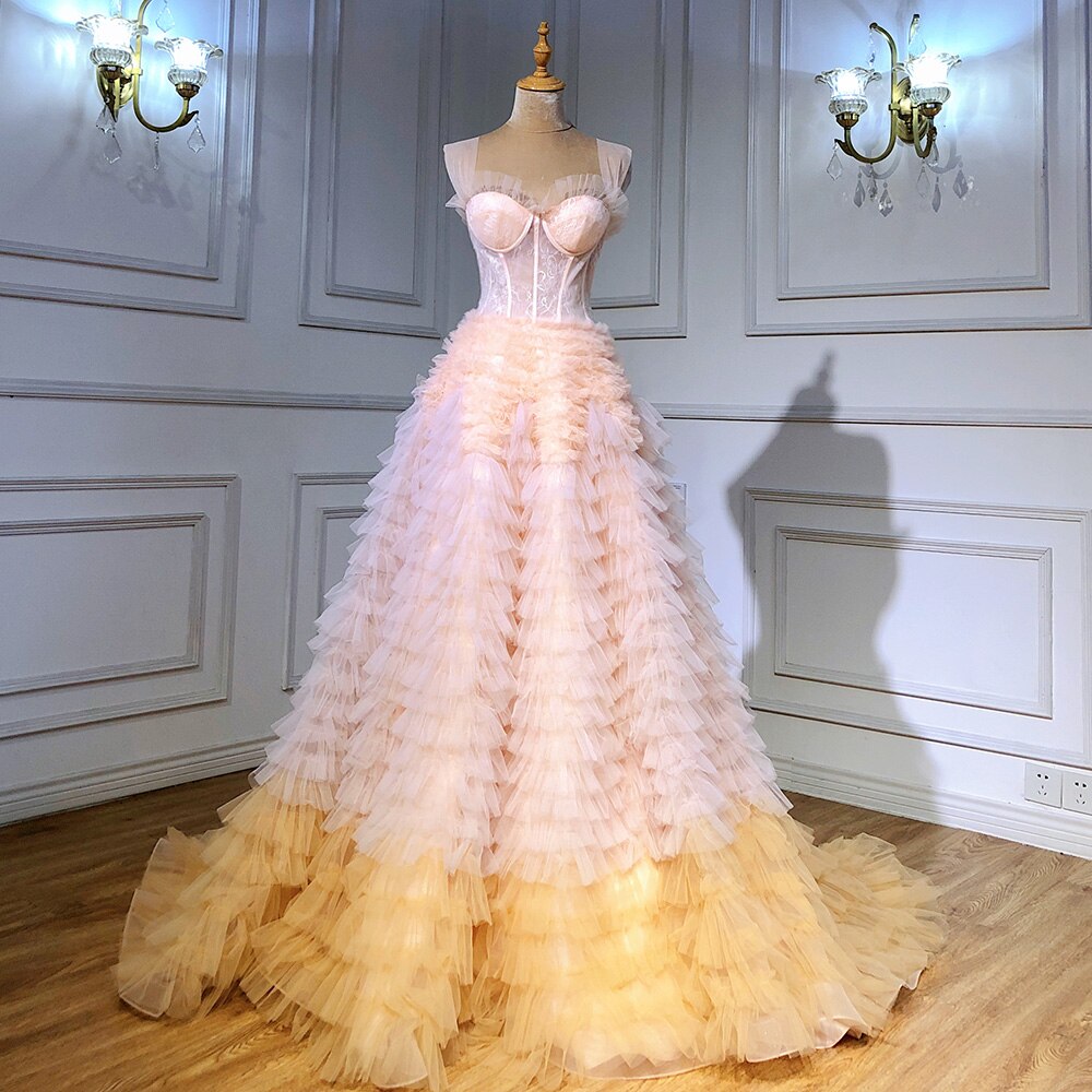 Pink Corset With a Ruffled Ombre Ballcown Prom Dresses 2025 Sexy Girls Graduation Party Gown LA71221
